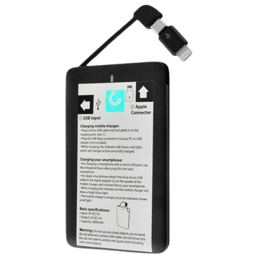 Grab 'N Go MicroUSB + Lightning Powerbank 2600 mAh Svart