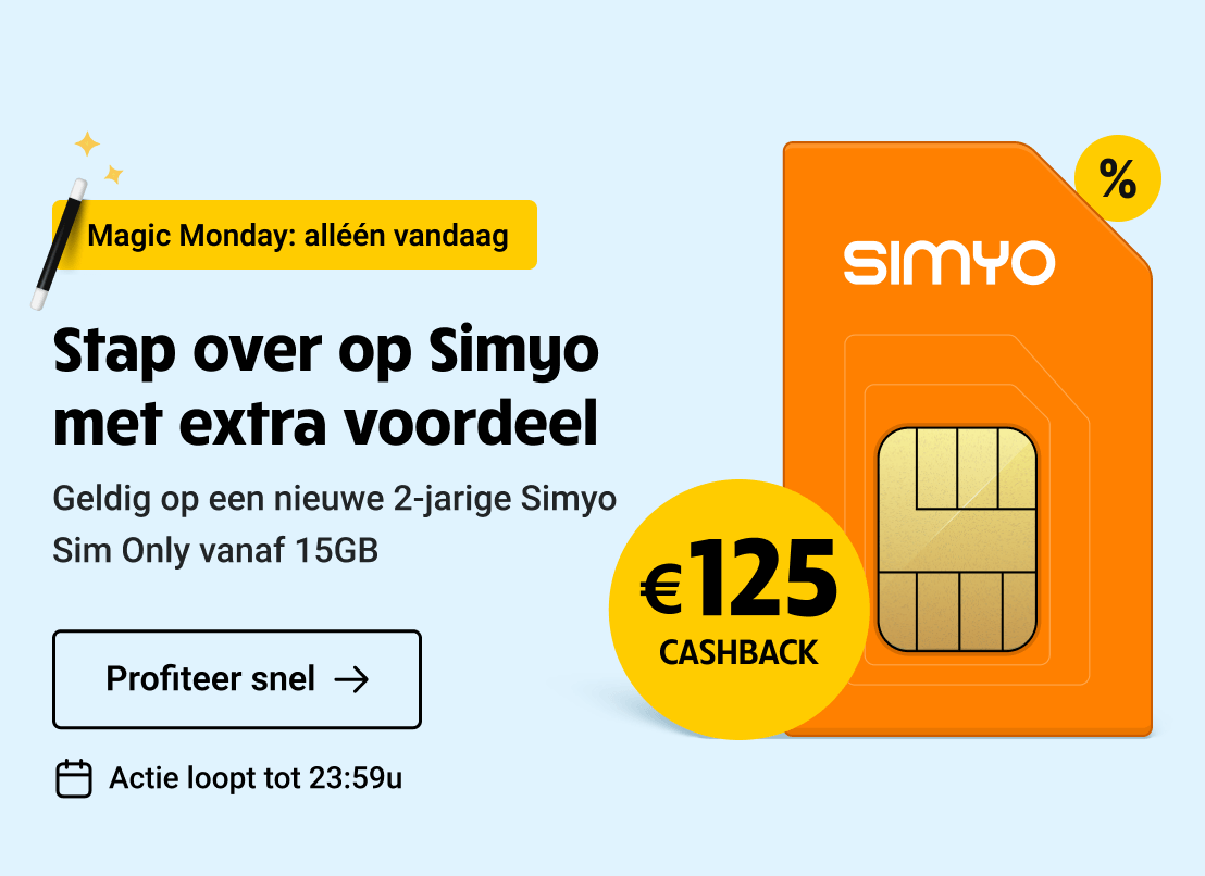Magic Monday-aanbieding: alleen vandaag €125,- cashback bij een Sim Only van Simyo.