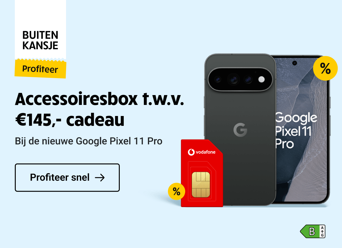 Buitenkansje: accessoiresbox t.w.v. €145,- cadeau bij de nieuwe Google Pixel 11 Pro.