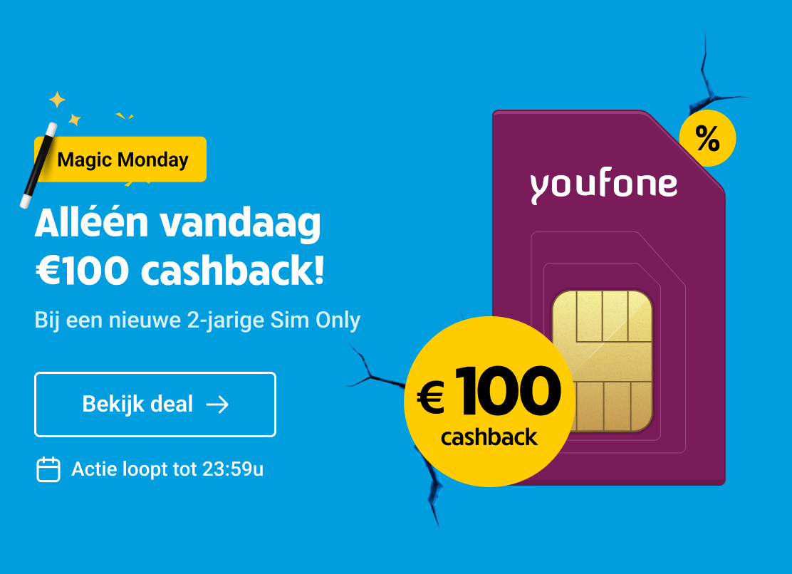 Prijsbreker: alleen vandaag €100,- cashback op een sim only van Youfone