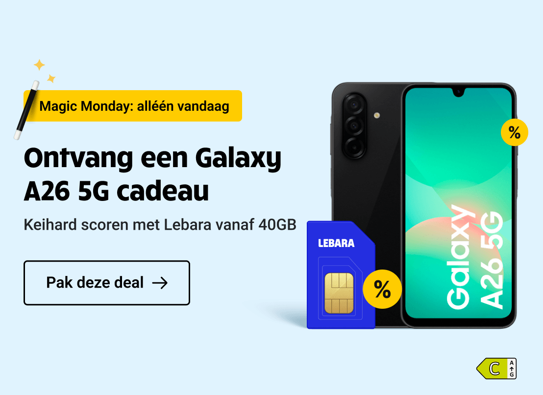 Ontvang alleen vandaag een Galaxy A26 5G cadeau met een Lebara abonnement vanaf 40 GB