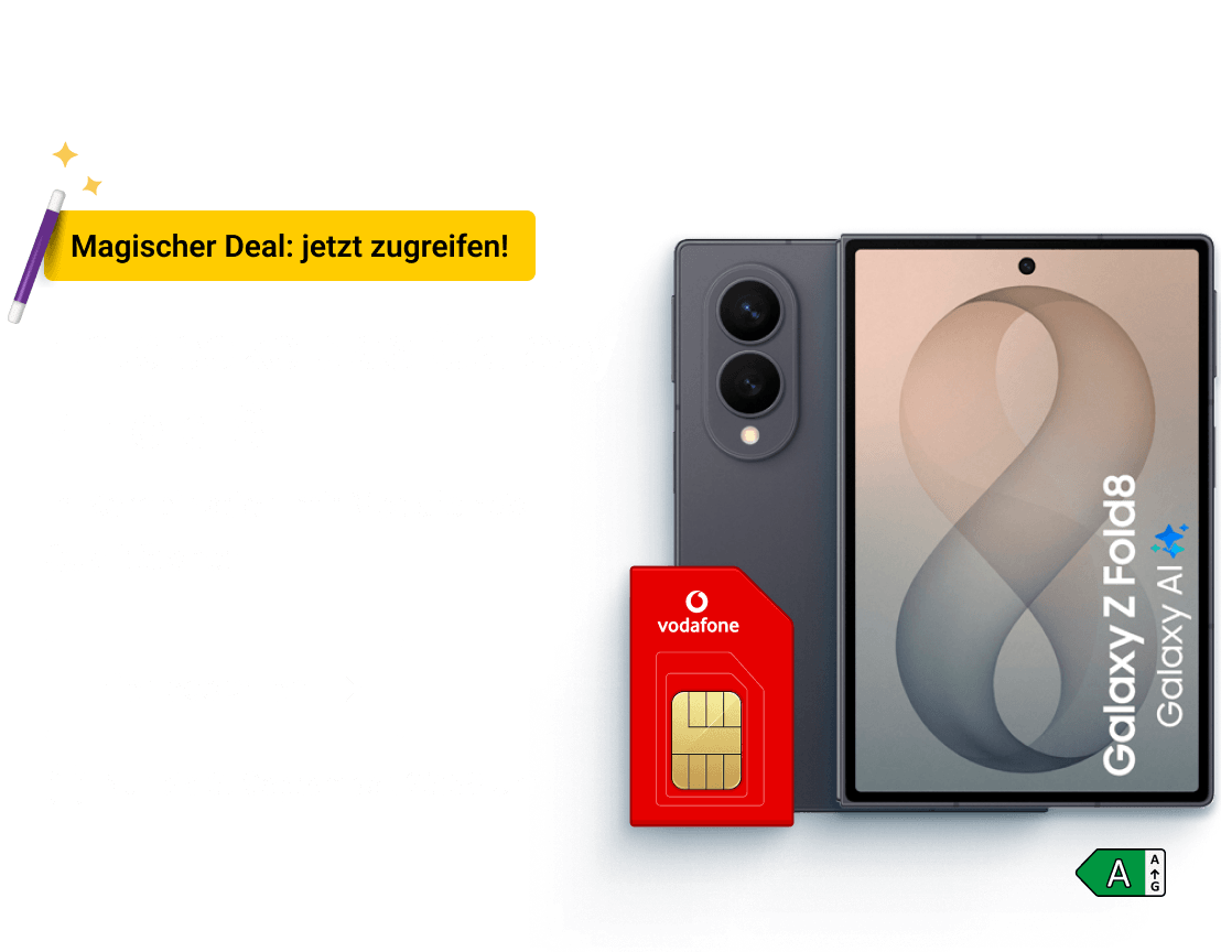 Entdecke das Galaxy Z Fold 8 in Kombination mit Vodafone's Qualitätsnetz
