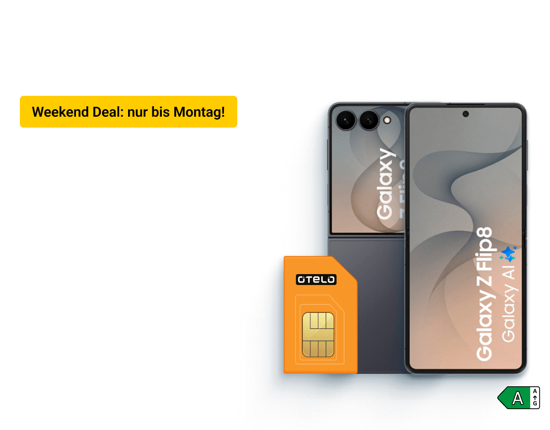 Entdecke das  Galaxy Z Flip 8. Zusammen mit otelo im Premium Netz von Vodafone. Klicke hier, um Dir unseren Weekend Deal bis zum 07. September um 11:59 Uhr zu sichern.