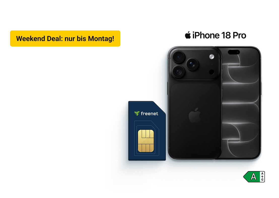 Sichere Dir Dein iPhone 18 Pro .Hol Dir Deine Anschlussgebühr mit Freenet zurück. Sichere Dir unseren Weekend Deal bis zum 19. Oktober.