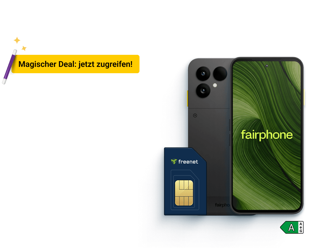Hol Dir jetzt das Fairphone (Gen. 6) .Zusammen mit freenet im  Telekom-Netz. Sichere Dir unseren Magischen Deal bis zum 29. Oktober.