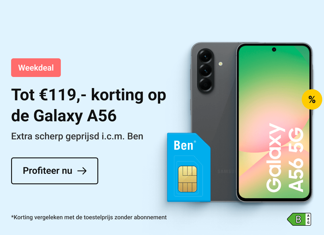 Week 8'26 - belsimpel - hero 4 - iPhone 16 + Ben 