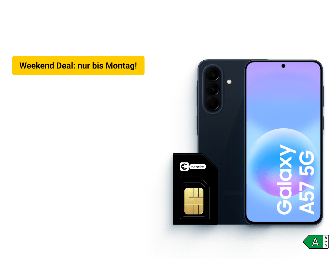 Hol Dir das Samsung Galaxy A57 5G zusammen mit congstar zum Top-Preis. Hier clicken um den Weekend Deal bis zum 10. August um 11:59 Uhr zu sichern.