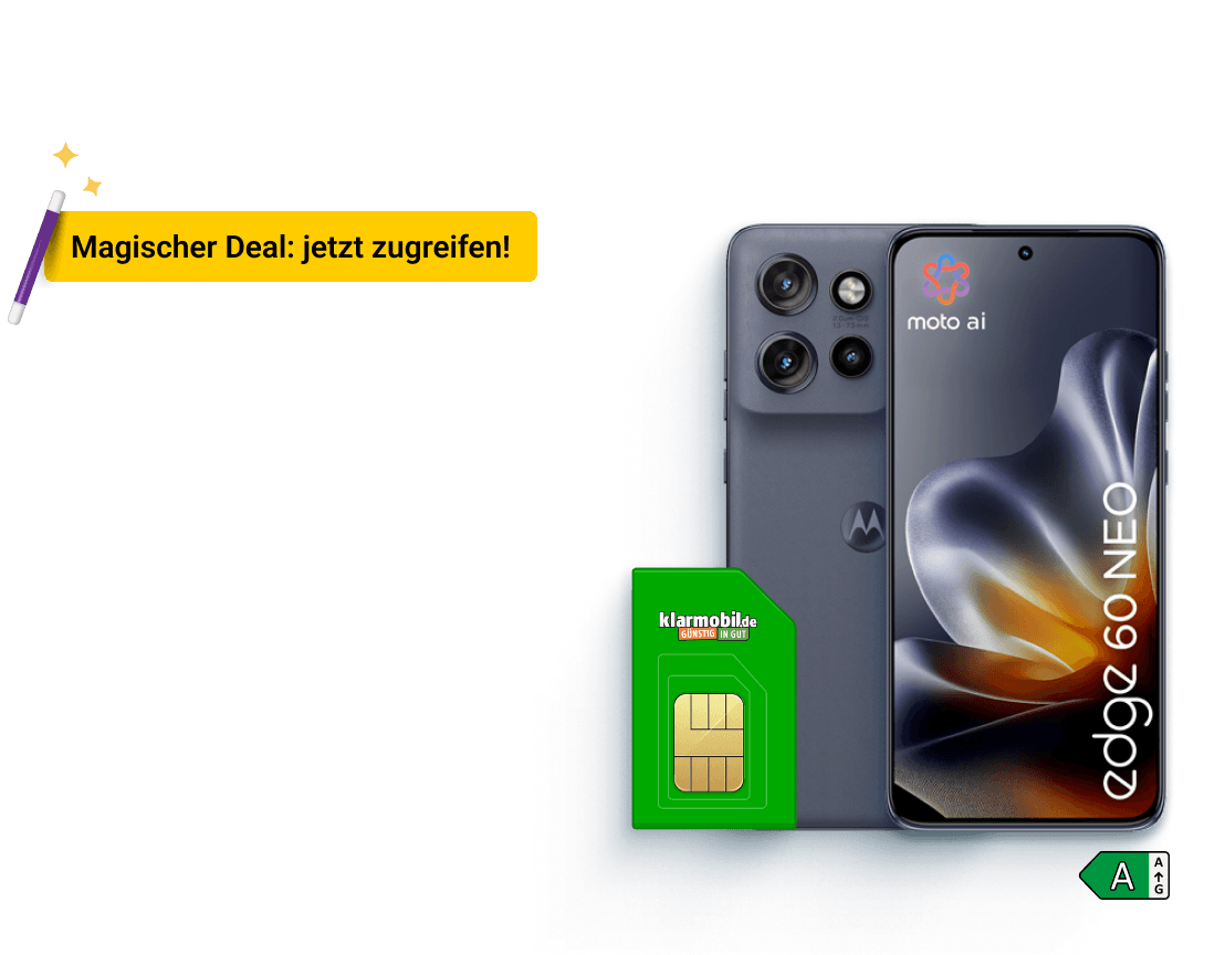 Hol Dir das Motorola Edge 60 Neo zusammen mit klarmobil im Telekom-Netz. Clicke hier auf den Deal um ihn Dir bis zum 13. August um 23:59 Uhr zu sichern.