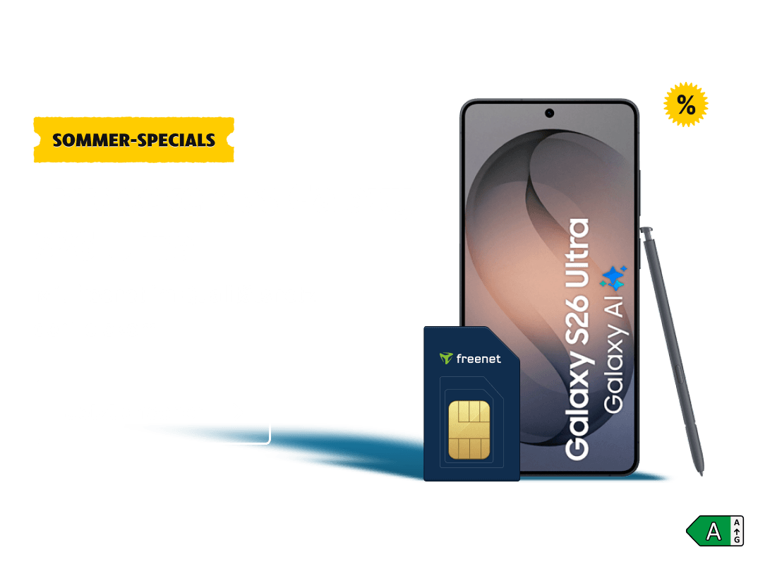 Sommer-Specials Deal: Entdecke das Galaxy S26 Ultra. Mit freenet im Qualitätsnetz der Telekom. Clicke hier und sichere Dir diesen Deal.