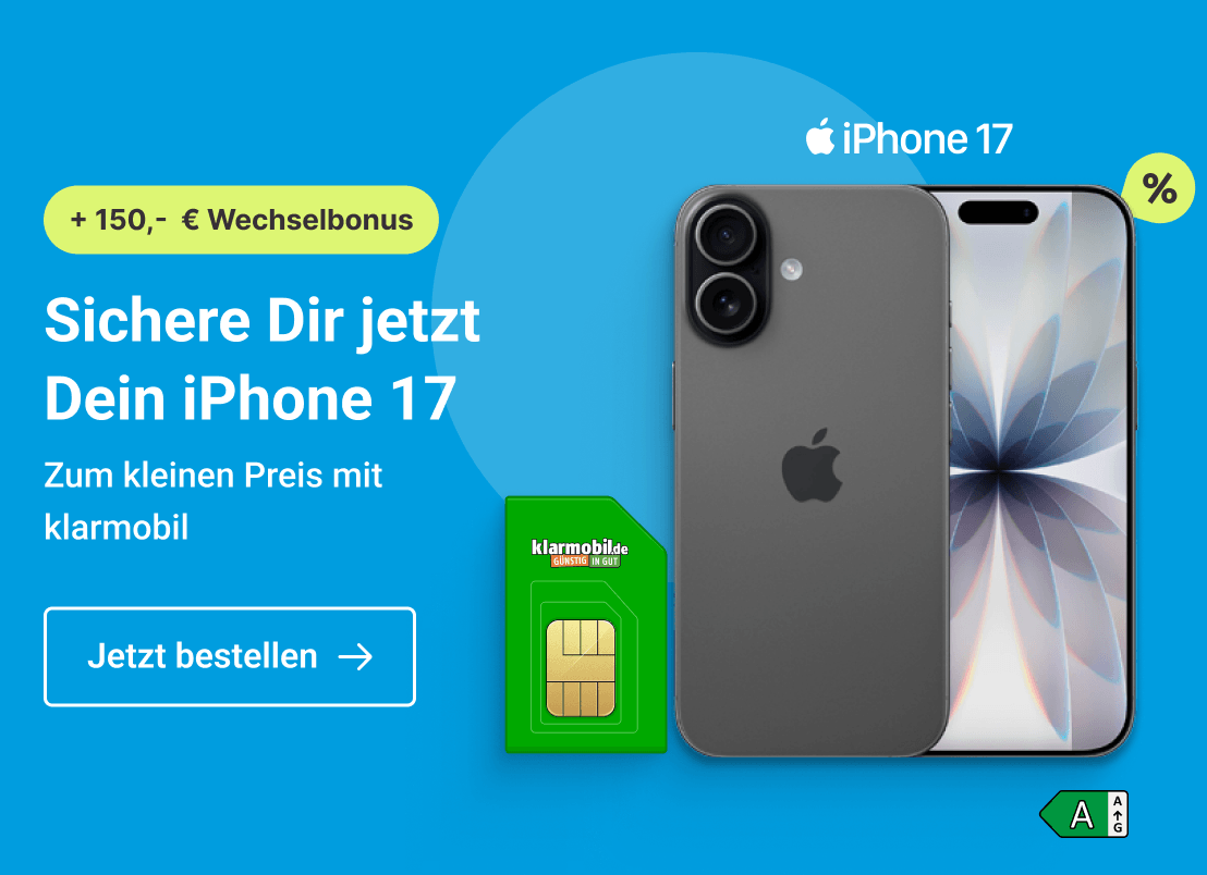 Sichere Dir jetzt Dein iPhone 17.  Zum kleinen Preis mit klarmobil. Clicke hier und sichere Dir diesen Deal.