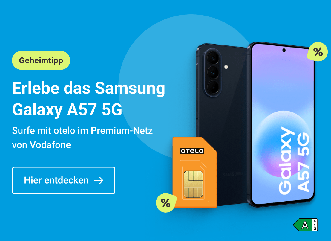 Erlebe das Samsung Galaxy A57 5G. Surfe mit otelo im Premium-Netz von Vodafone. Clicke hier und sichere Dir diesen Deal. 