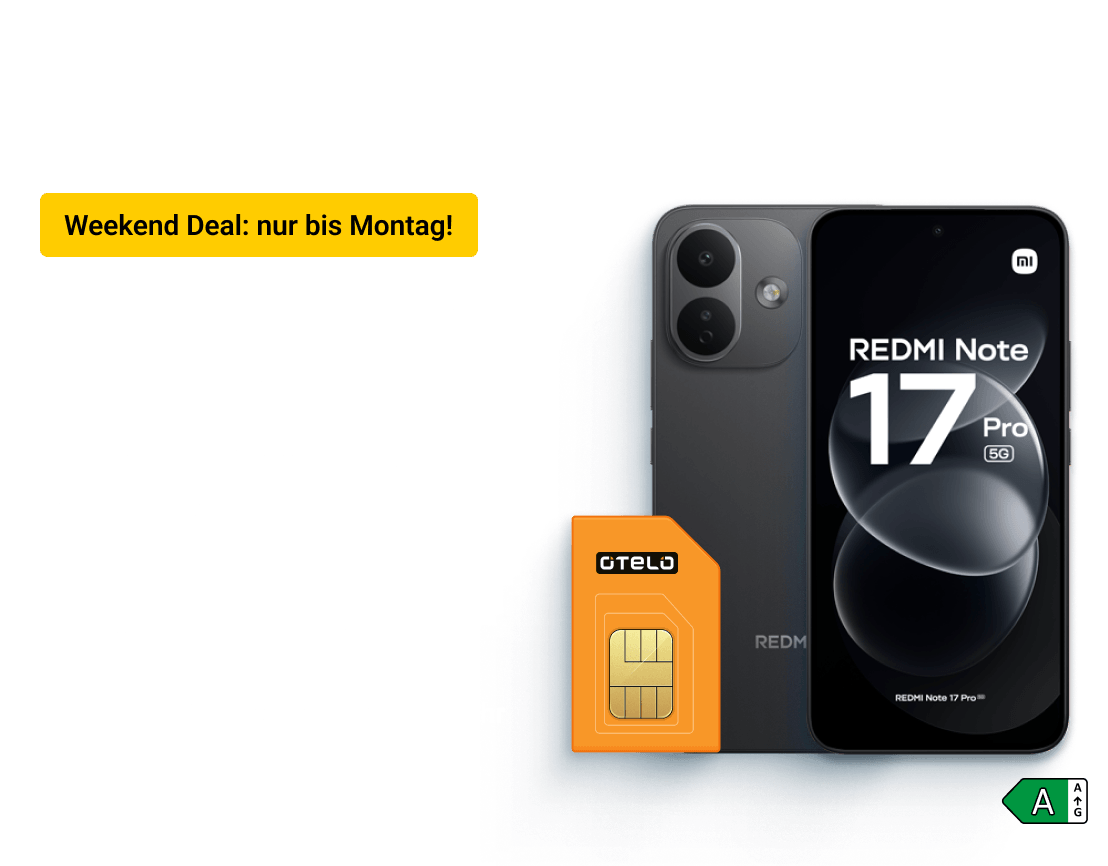 Hol Dir das Xiaomi Redmi Note 17 Pro..Mit otelo im Premium-Netz von Vodafone. Sichere Dir unseren Weekend Deal bis zum 21. September.