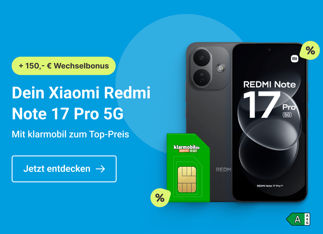 Dein Xiaomi Redmi Note 17 Pro 5G. Mit klarmobil zum Top-Preis. Clicke hier und sichere Dir diesen Deal. 