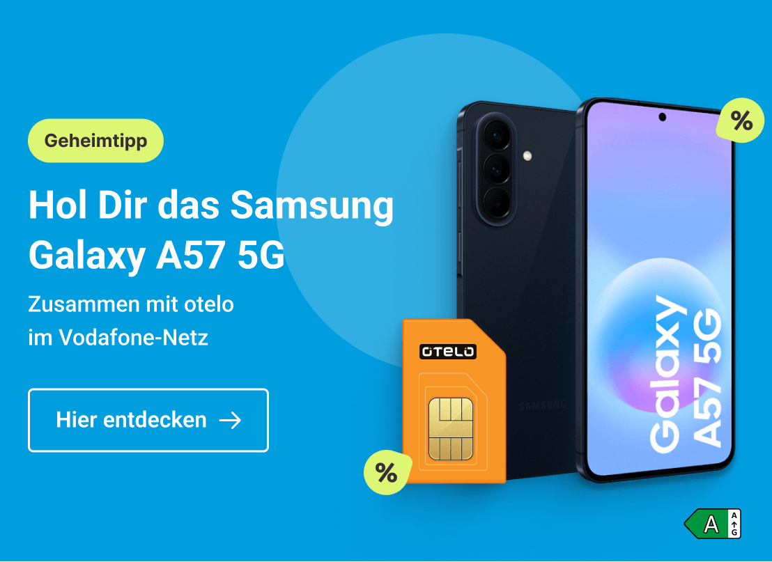 Hol Dir das Samsung Galaxy A57 5G. Zusammen mit otelo im Vodafone-Netz. Clicke hier und sichere Dir diesen Deal. 