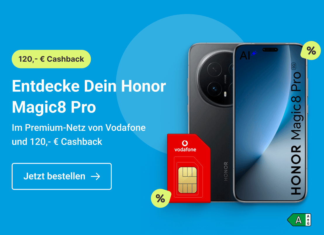 Entdecke Dein Honor Magic8 Pro.Im Premium-Netz von Vodafone und 120,- € Cashback.  Clicke hier um Dir diesen Deal zu sichern.