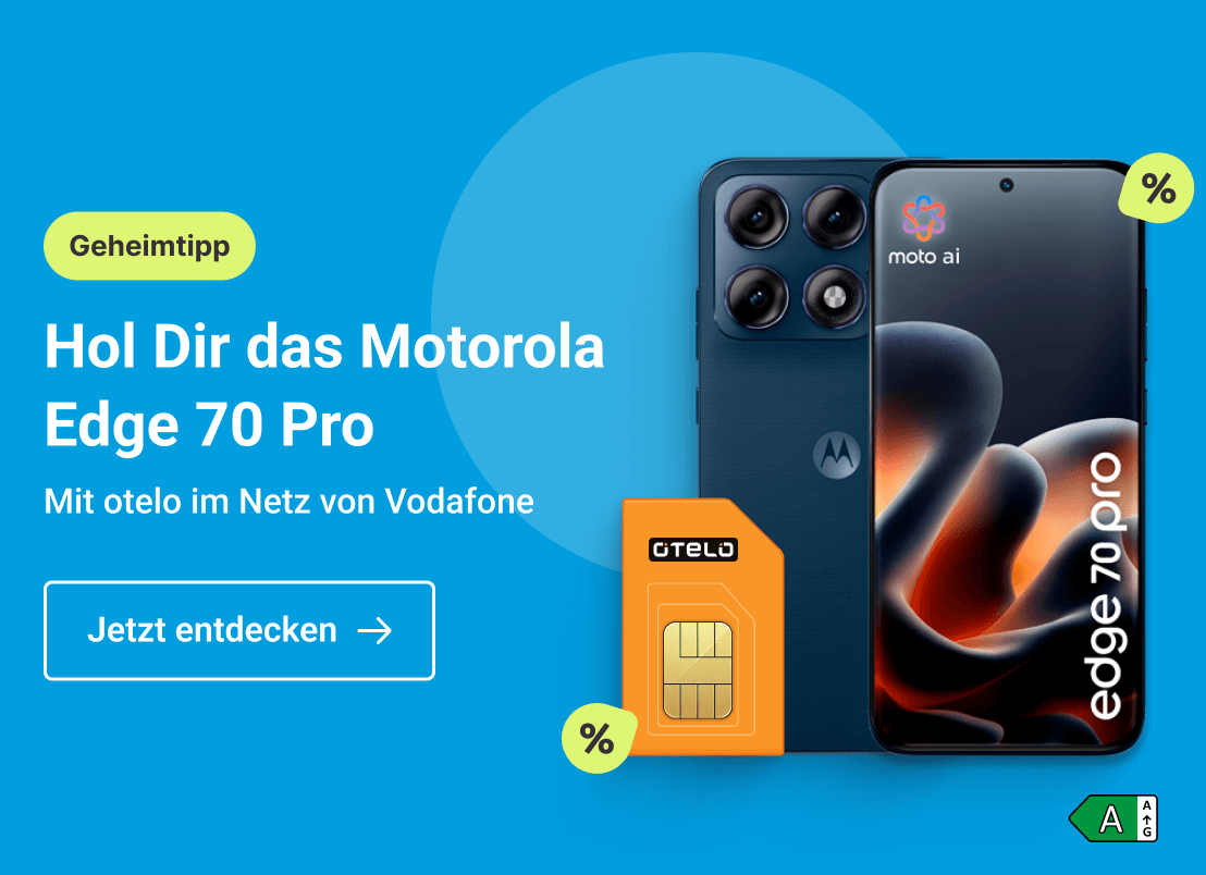 Hol Dir das Motorola Edge 70 Pro. Mit otelo im Netz von Vodafone. Clicke hier um Dir diesen Deal zu sichern.