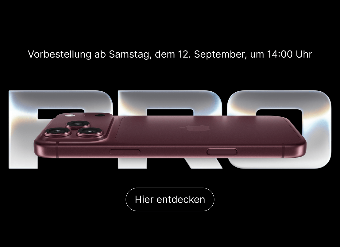Apple iPhone 18 Pro auf schwarzem Hintergrund. Vorbestellung ab Samstag dem 12. September um 14 Uhr. Hier clicken.