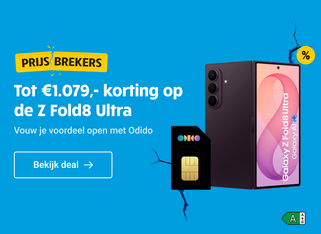 Prijsbrekers-aanbieding: tot €1.079,- korting op de Galaxy Z Fold8 Ultra in combinatie met Odido.
