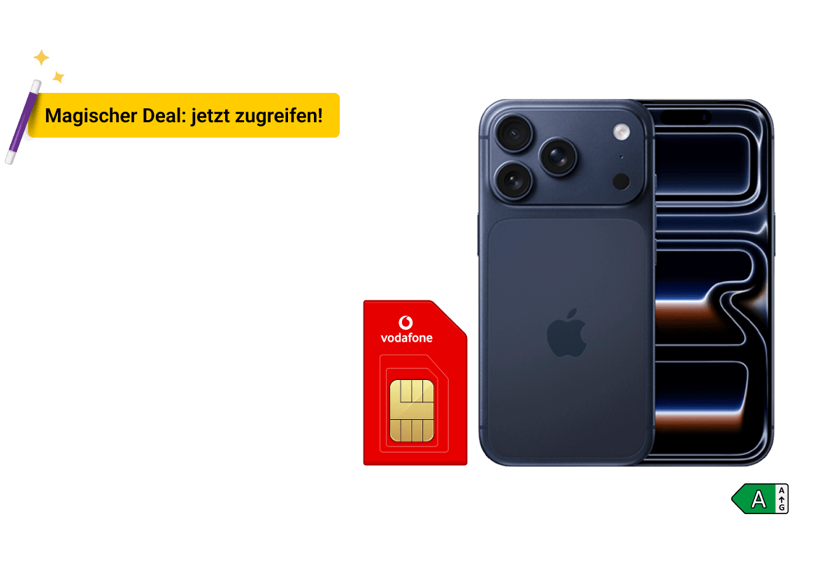 Hol Dir Dein iPhone 17 Pro. Mit Vodafone und 120,- € Cashback. Sichere Dir unseren Magic Deal bis zum 17. September.