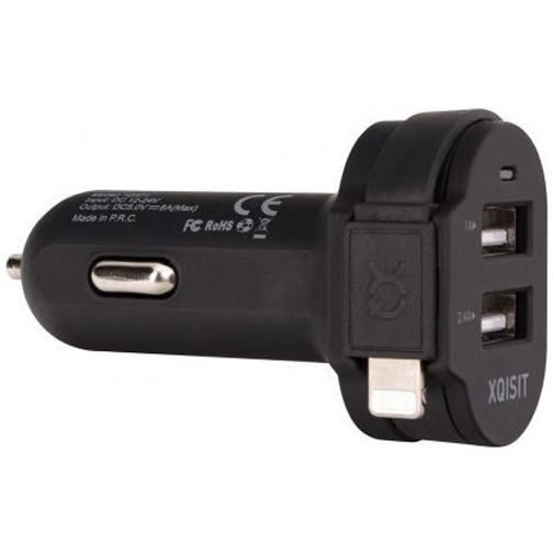 Xqisit Autolader Dual USB 6A + Lightning Kabel Black