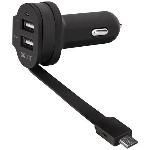 Xqisit Autolader Dual USB 6A + MicroUSB Kabel Black