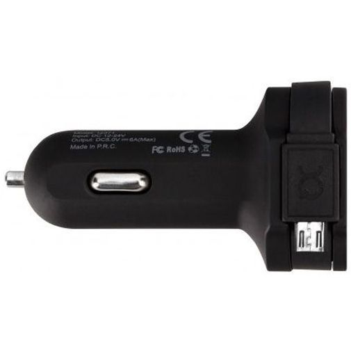 Xqisit Autolader Dual USB 6A + MicroUSB Kabel Black