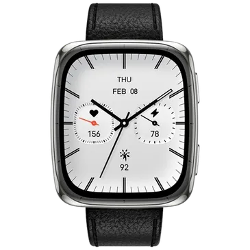 Amazfit Active 2 Square Argent (Bracelet En Cuir Noir)