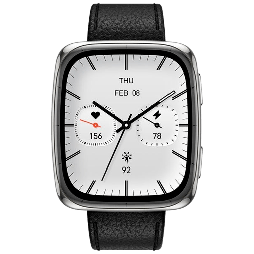 Amazfit Active Square Argent (Bracelet En Cuir Noir)