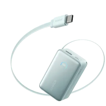 Anker Nano USB-A + USB-C Fast Charger Powerbank 10.000mAh Blue with Extendable Cable