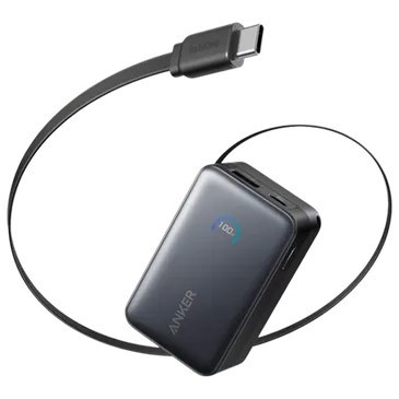 Anker Nano USB-A + USB-C Fast Charger Powerbank 10.000mAh Black with Extendable Cable