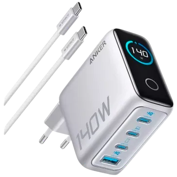 Anker USB 3-USB-C Chargeur Rapide 140W + Câble Argent