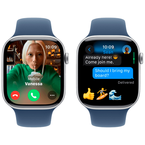 Apple Watch Series 10 46mm Zilver Blauwe Rubberen Band S M Belsimpel
