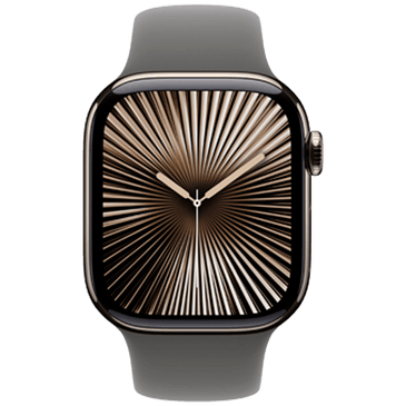 Apple Watch Series 10 4G 42mm Natural Titanium Graues Gummi Armband M L Gomibo