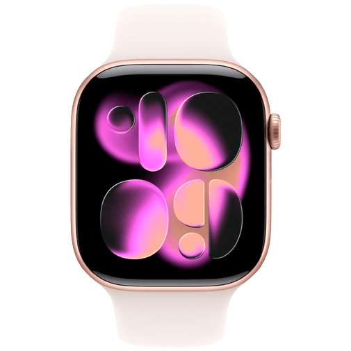 Apple Watch Series 11 46mm Goud (Lichtroze Rubberen Band M/L)