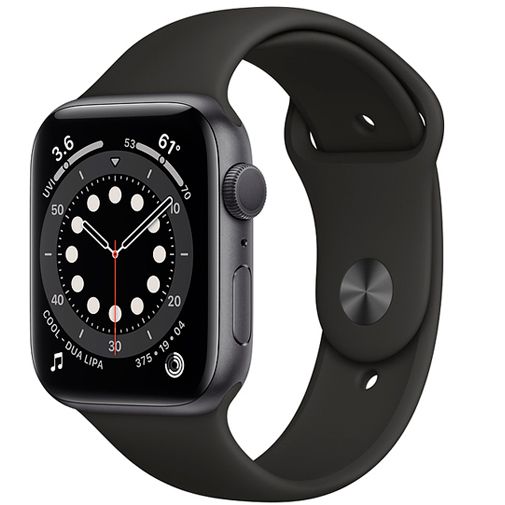 Apple Watch Series 6 Sport 44mm Grey Black Silicone Strap Belsimpel