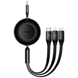 Baseus 3-In-1 Extensível USB-C Para USB-C + Micro-USB + Lightning Cabo 1,1m Preto