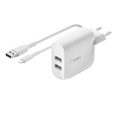 Onderscheiden Canada Zeep Belkin Boost Charge Dual USB Snellader + Lightning Kabel 24W Wit - Gomibo.be