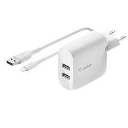 Belkin Boost Charge Dual USB Quick Charger 24W + Lightning Cable White