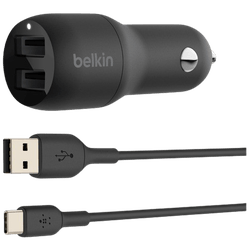 Belkin Boost Charge Dual USB Fast Car Charger 12W + USB-C Cable Black