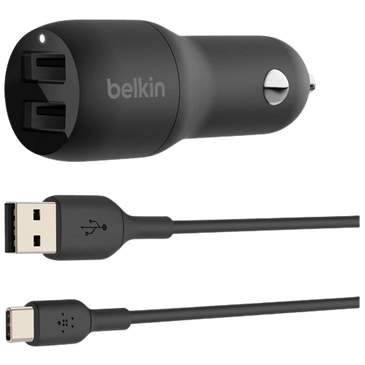 Belkin Boost Charge Dual USB Fast Billader 12W + USB-C Kabel Svart