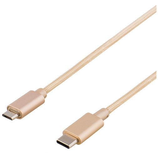 Deltaco Micro-USB naar USB-C Kabel Fabric Coated 1 meter Gold