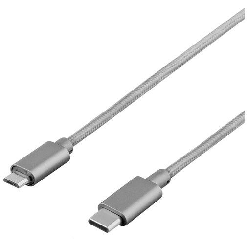 Deltaco Micro-USB naar USB-C Kabel Fabric Coated 1 meter Grey