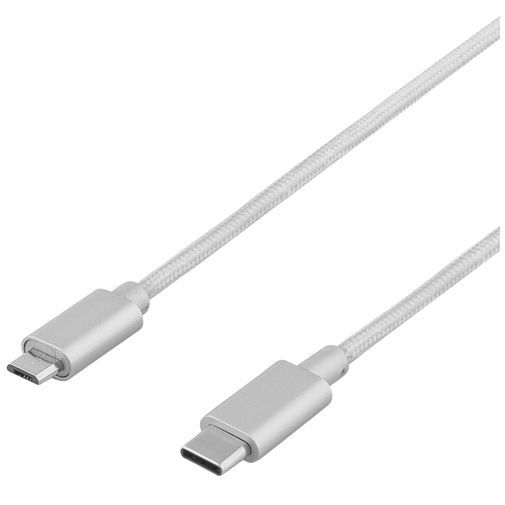Deltaco Micro-USB naar USB-C Kabel Fabric Coated 1 meter Silver