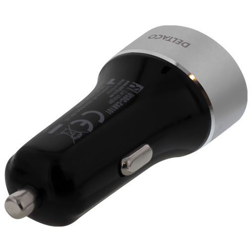 Deltaco Snelle Autolader USB + USB-C 3A Black