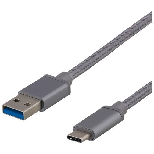 Deltaco USB naar USB-C Kabel Braided 1 meter Grey