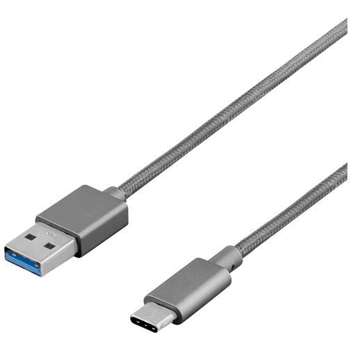 Deltaco USB naar USB-C Kabel Fabric Coated 1 meter Grey