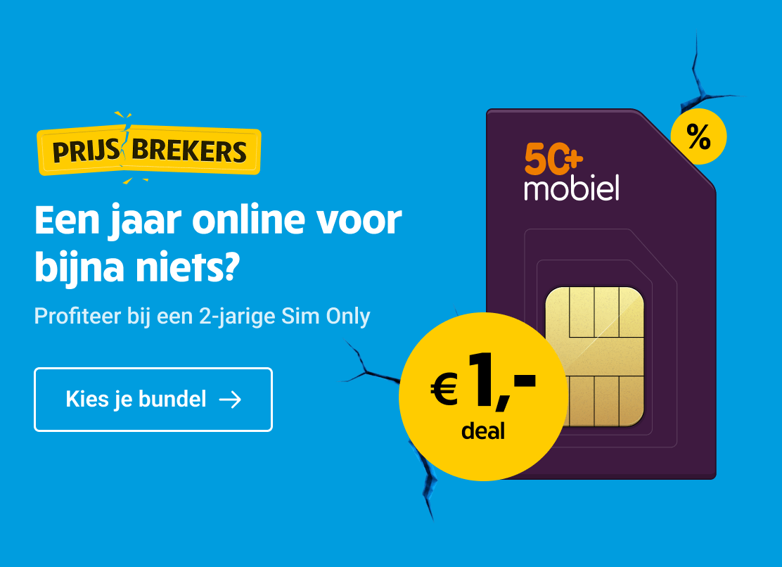 Prijsbreker: Een jaar online voor bijna niets? 50+mobiel een jaar voor maar 1,- per maand