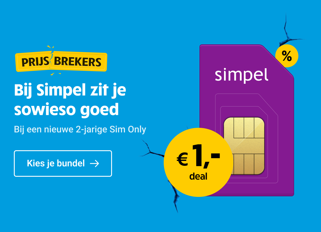Prijsbrekers-aanbieding: Bij Simpel zit je sowieso goed. Een jaar voor maar €1,- per maand