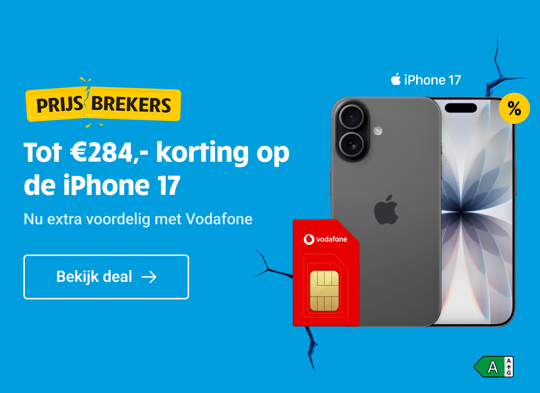 Prijsbrekers-aanbieding: tot €284 korting op de iPhone 17 in combinatie met Vodafone.