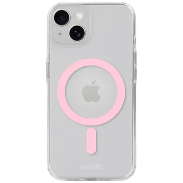 Holdit Silicone  Back Cover Transparent/Pink Magnetic Apple iPhone 13/14/15